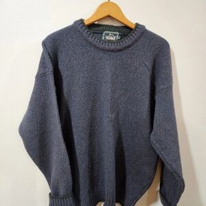 Vintage Woolrich Womens Blue/Purple Knit Wool Sweater Green Trim